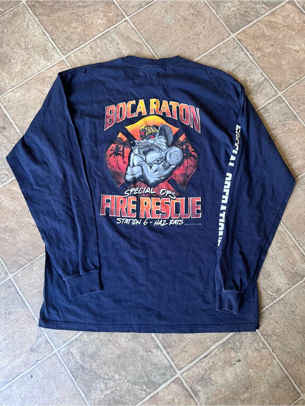 Vintage 90s Boca Raton Fire Rescue Navy Long-Sleeve Graphic Shirt